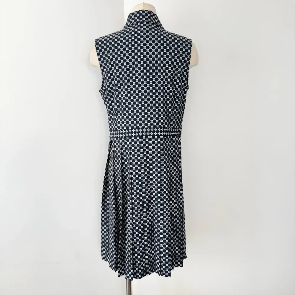 Tory Burch Performance Pleated Golf Dress Sleeveless Navy White Print XL NWOT